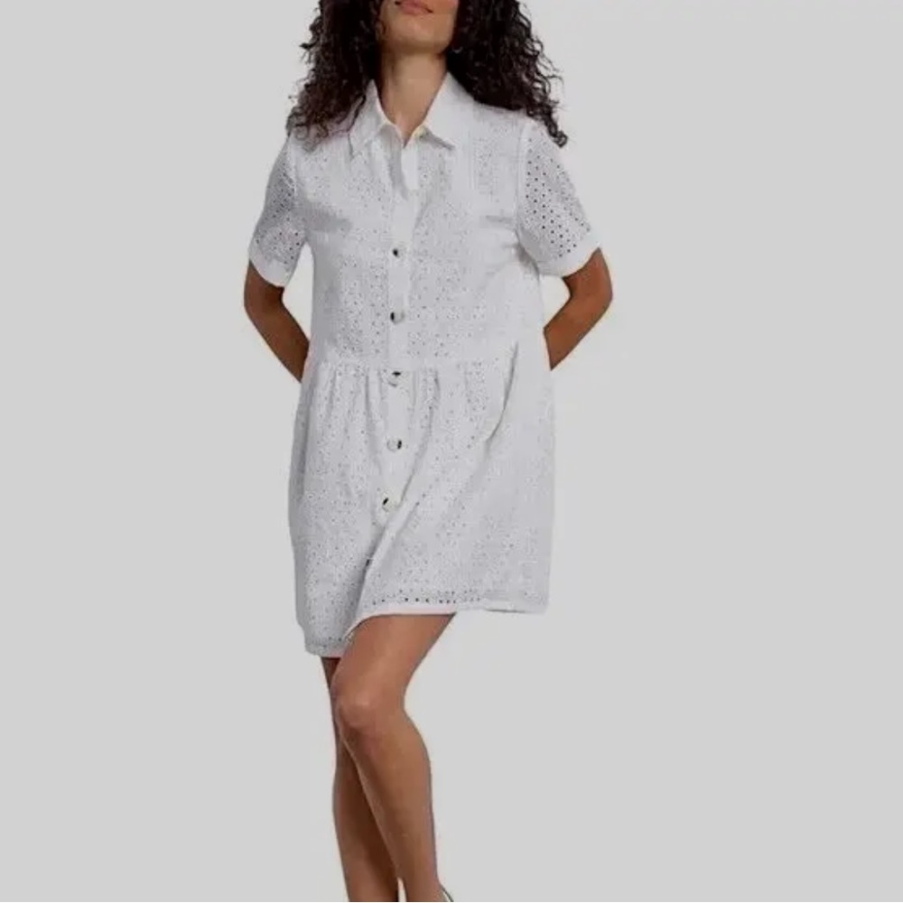 Sanctuary White Eyelet Button-Front Mini Dress Size L